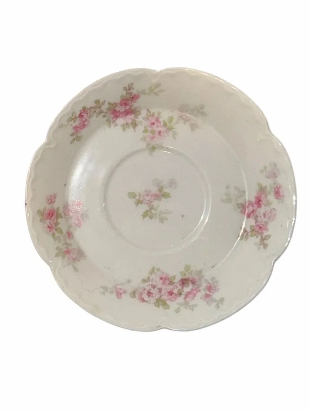 Antique Haviland Limoges Saucer Pink Rose Scalloped Porcelain Plate 1894-1931